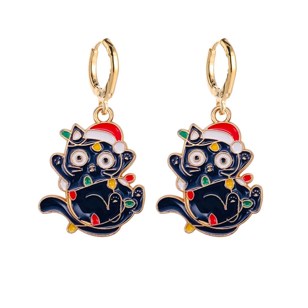 Wholesale Christmas Cute Lights Cat Christmas Tree Alabaster Earrings